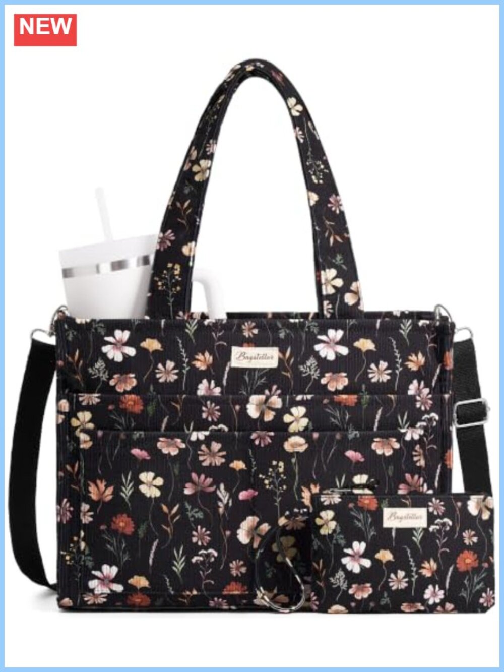 Corduroy Tote Bag for Women 15 Pockets Laptop Teacher Nurse Work Bag